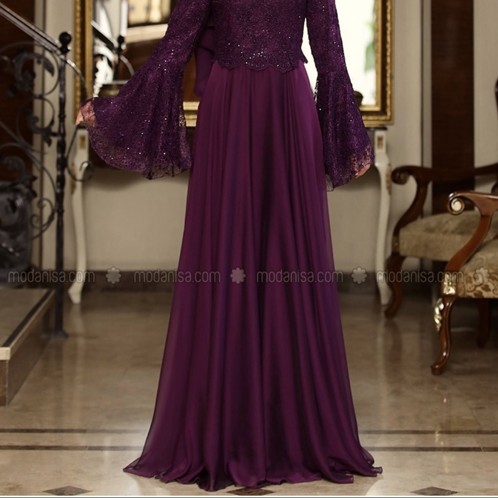 Modanisa Al Marah Plum Evening Gown